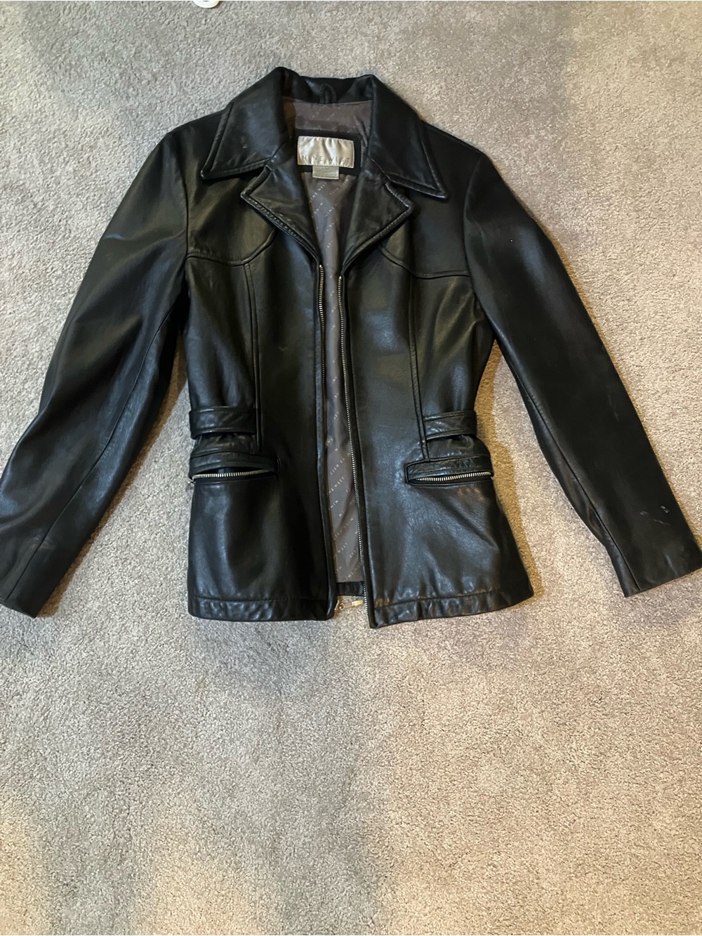 Nine West Black Leather Zip-Up Women's Jacket